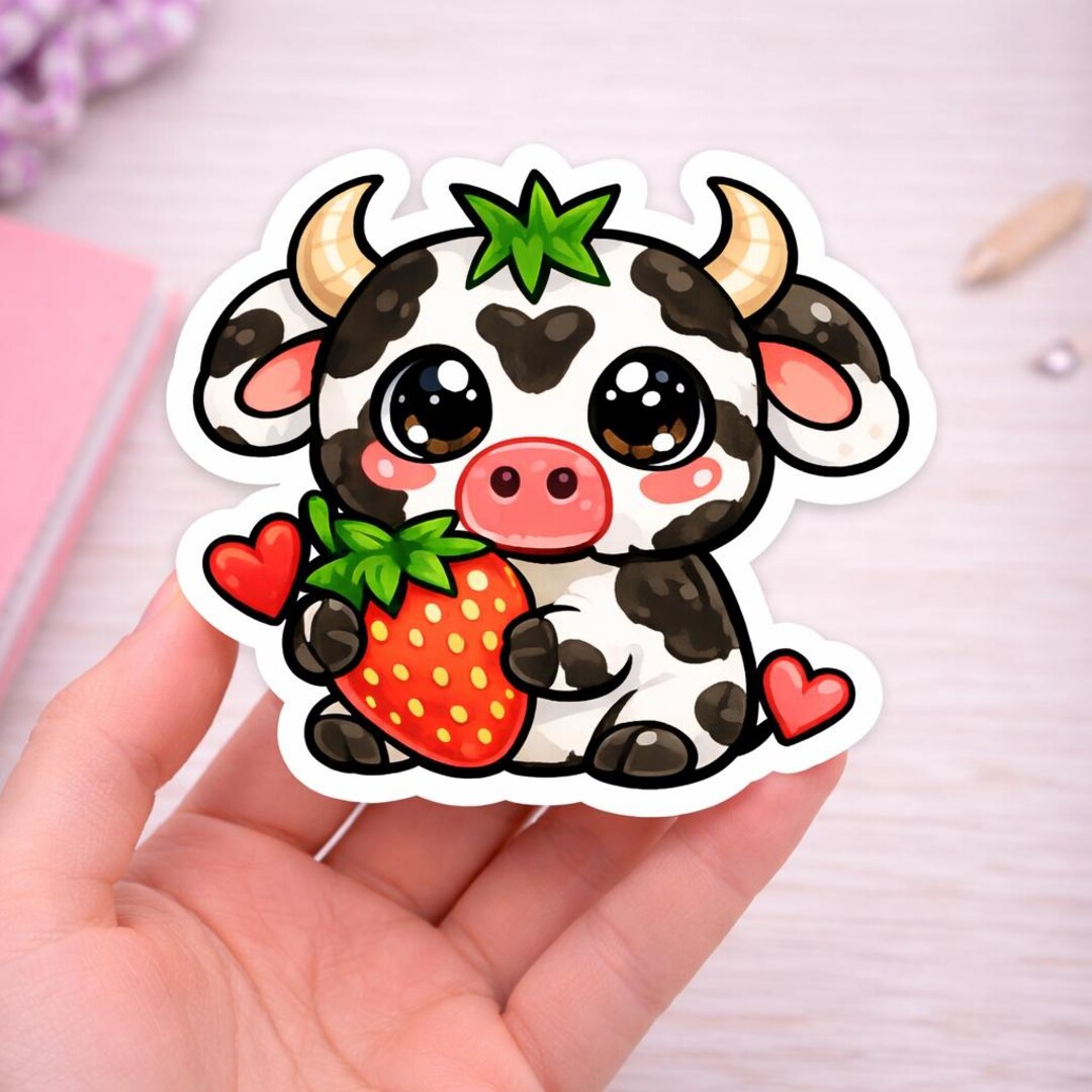 Kawaii Strawberry Cow Waterproof Die Cut Premuim Vinyl Sticker - Etsy