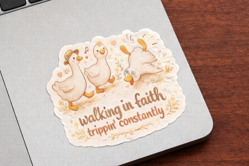 Walking in Faith Tripping Constantly Duck Sticker - Funny Christian Humor image 3