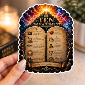 Ten Commandments Sticker | Mount Sinai Biblical Art Decal (Waterproof Vinyl)