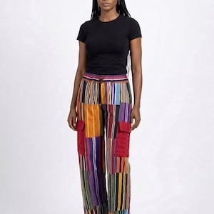 Patchwork-AsoOke-Hose mit weitem Bein | Cargohose mit afrikanischem Muster | AsoOke-Hose | Handgefertigte nigerianische Mode | Einzigartiges Unikat