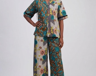 Ankara Pant Set: African Print Two-Piece - Wide Leg Trousers & Shirt