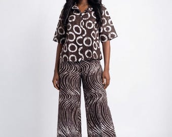 Ensemble Haut Et Pantalon Imprimé Africain Adire - Taille S/M (10/12) - Coton, Style Brocart - Neuf Sans étiquettes