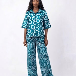 Handmade Adire Print Two-Piece Set: African Cotton Top & Wide-Leg Pants - DEBBIE XL US women's letter