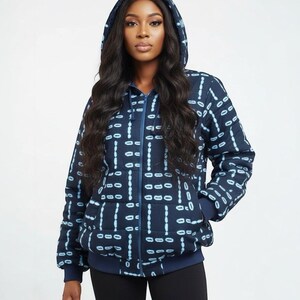 Padded Adire Design Ankara Bomber Jacket: Unisex African Print Hooded Winter Jacket