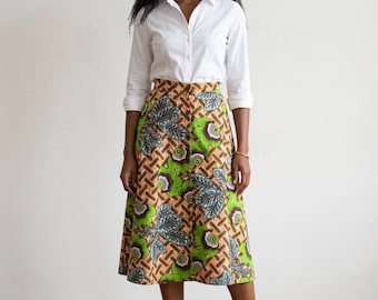 Handmade Ankara A-Line Midi Skirt: High-Waisted African Wax Print BINTA