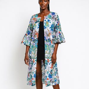 Ankara Kimono Jacket: Bold Floral African Wax Print, Handmade Cotton Duster