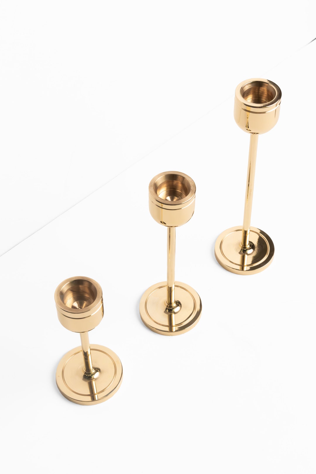 Brass Candlestick Set of 3: Modern Taper Candle Holders, Wedding Decor ...