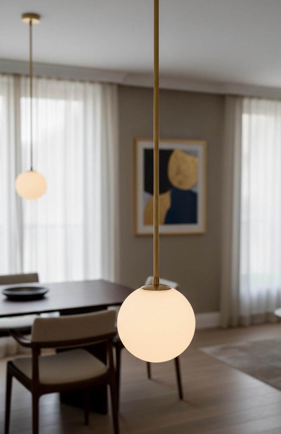 Architectural Solid Brass Globe Pendant Light – Minimal Modern Ceiling ...