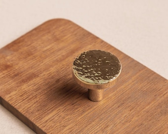 Hammered Brass Cabinet Knob: Modern Round Drawer Pull