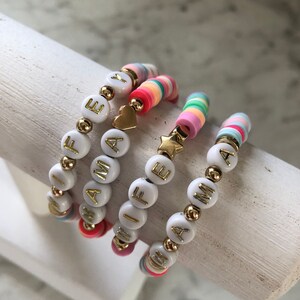 Personalized name custom beaded bracelet/ heishi 6mm clay beads