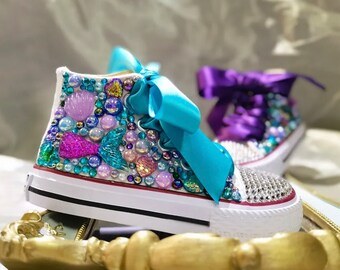 Mermaid Shoes | Kids High top Sneakers | Birthday Party Shoes