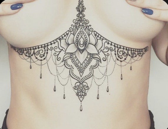 Get This Beautiful Underboob Tattoo Design / Lotus Flower / Lotus