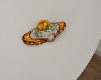 egg toast embroidered brooch food pin bread brooch