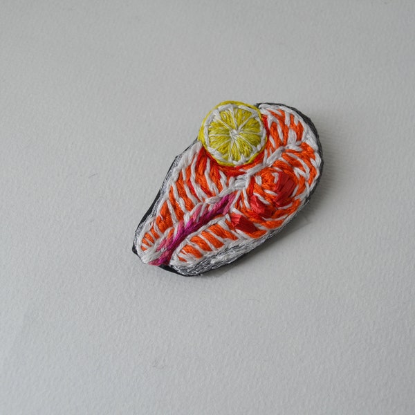 embroidered fish pin salmon brooch oceanlover mermaidlover realistic fishjewellery