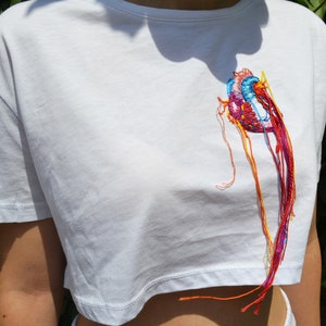 Embroidered shirt anatomical heart  tee shirt with hand embroidery  Nurse Shirt  Doctor Student Gift For Anatomy bleeding heart