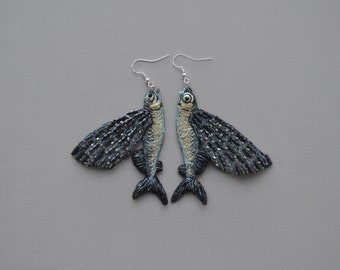 Fish earrings Sardine earrings embroidered earrings ocean mermaid sterling silver