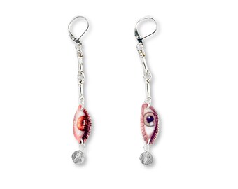 Whimsical Eye Statement Earrings: Fun & Unique Chandelier Set. Sterling silver-plated whimsical, fun, realistic charm earrings.