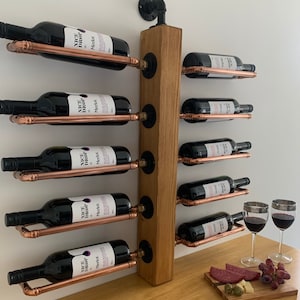 Wine Rack, Copper Pipe, Rustic Wood