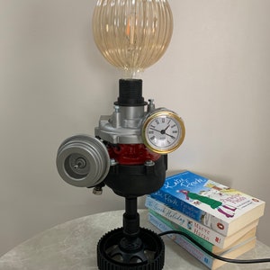 Audi Turbocharger Steampunk Lamp | Unique Car Engine Design with Working Clock & LED Light | Industrial Home Décor