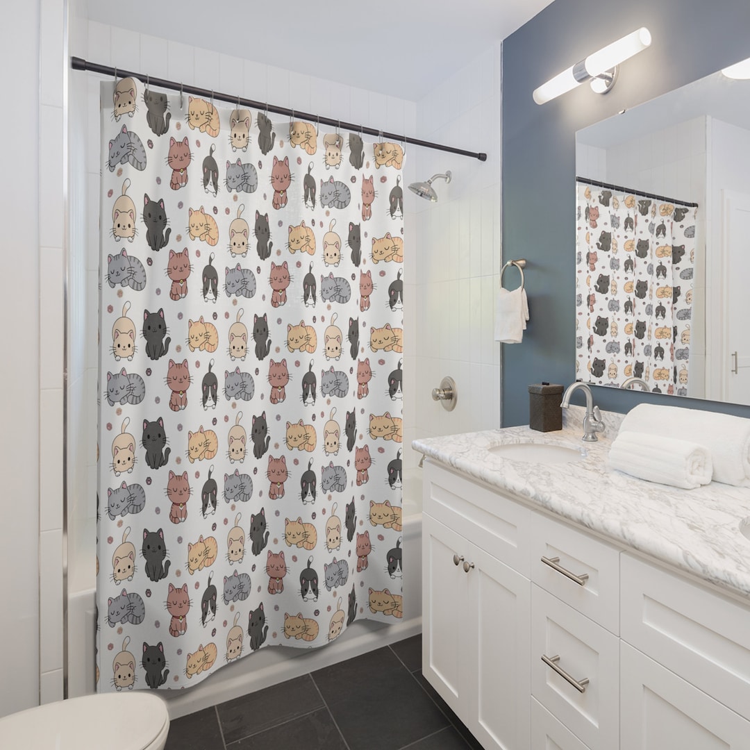 Cats Shower Curtains, Cats Bathroom Shower Curtain, Gift for Cat Lovers