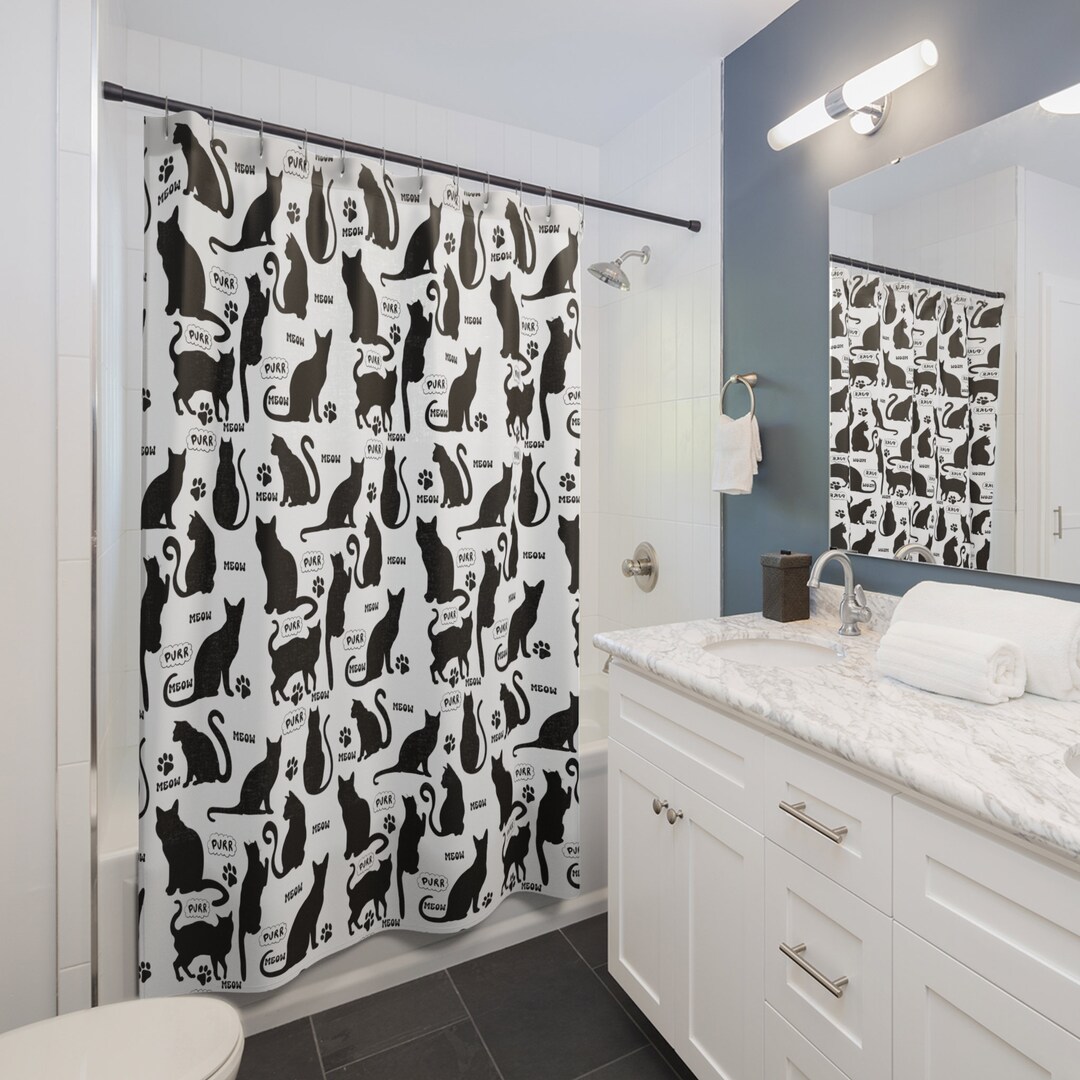 Black Cats Shower Curtains, Cat Bathroom, Cat Bathroom Decor, Cat