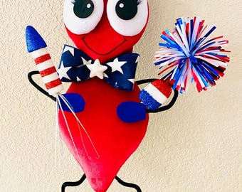 Ant Patriotic Firecracker 4th of July Summer Handmade Wreath Attachment Door Hanger Decor
