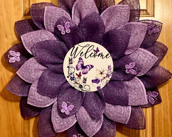 Purple Butterfly Sunflower Wreath, Purple Sunflower Wreath, Butterfly Wreath, Butterfly, Wreath for Door, Wall Decor, Mother’s Day Gifts