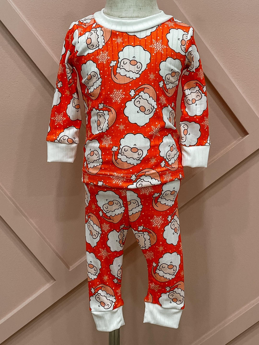 Red Santa Neutral Childrens Christmas Pajamas Etsy Childrens Christmas Pj