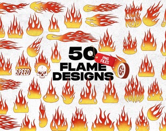 50 Hot Rod Flames PNG Clipart, Vintage Racing Fire-grafik (Direktnedladdning)