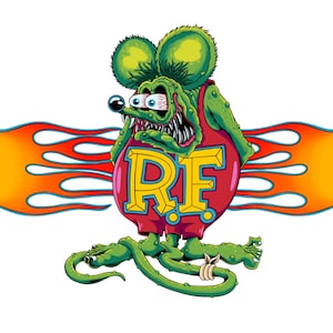 Kustom Kulture, von Rat Fink inspirierte digitale Kunst - Vintage Monster PNG für DIY Crafts & Printables - Hot Rod Flames X Rat Fink