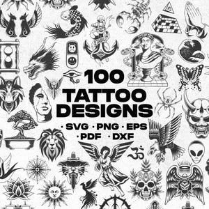 100 Unique Tattoo Design – Perfect for Cricut & Silhouette |  Tattoo SVG | Tattoo Design | Tattoo Flash | Traditional Tattoo | Minimalist.