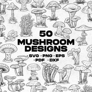 50 Boho Mushroom SVG Bundle: Clipart, PNG, PDF (Digital Download)