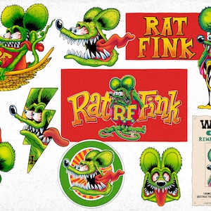 Rat Fink Sticker Pack, Kustom Kulture Decals, Hot Rod Monster Art (Digital Download)