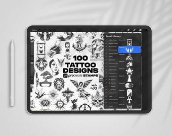 Procreate tatueringsstämplar och penslar: Traditionell, Tribal, Minimalistisk (digital nedladdning)