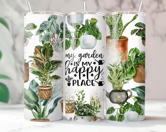 Vaso para amantes de las plantas, regalo de jardinería, taza "El jardín es mi lugar feliz", taza de viaje floral, regalo para mamás amantes de las plantas, regalo para amantes de la naturaleza