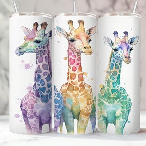 Giraffe Tumbler, Cute Giraffe, Giraffe Coffee Cup, Travel Tumbler, Animal Lover, Watercolor Giraffes, Travel Mug, Drinkware, Stainless