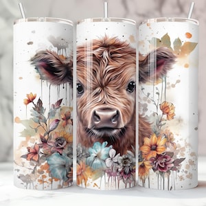 Cute Highland Cow Tumbler with Straws, Country Girl, Country Cow, Highland Cow Christmas Present, Cow Lover, Farm Animal, Hairy Cow, Gift