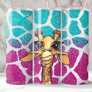 Giraffe 20oz Tumbler, Travel Mug, Glitter, Cartoon Animal, Colorful, With Straws, Stainless, Coffee Cup, Cute animal, Drinkware