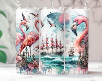 Flamingo-mugg 20oz, tropisk flamingo-present till kvinnor, strandmugg, rosa sommarmugg, nautisk flamingo-dryckesglas, semesterpresent