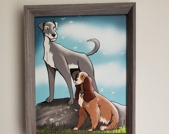 Lady and the Tramp Fanart Print, Disney Fanart, Dog Illustration