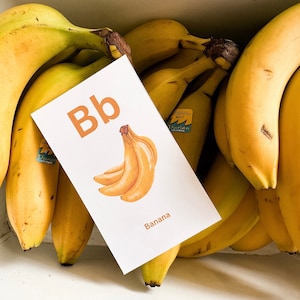 Printable Alphabet Flash Cards with Fruits and Vegetables - Educational ABC Flashcards for Kids - Learning and Classroom Decor