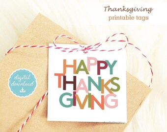 Happy Thanksgiving printable tags, Instant download, Fall Autumn gift tags, Fall vibes Autumn leaves, Thanksgiving party favor tags