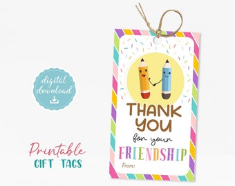 Classmates Tags, Thank you for your Friendship, Instant Download, Printable Gift Tags, Classroom gift tags, thank you tags