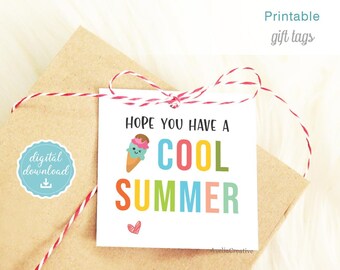 Summer Printable Tags, Instant Download, Have a cool Summer, Summer Party favor tags, Happy Summer student classmate gift tags