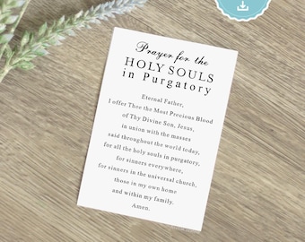 Printable card Prayer for Holy Souls in Purgatory, Instant Download, Traditional Catholic All Soul's Day, St. Gertrude the Great Prayer