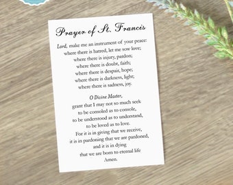 Prayer of St. Francis Printable card, Instant Download, Saint Francis of Asisi prayer card, Catholic Prayer