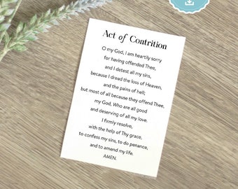 Act of Contrition Printable Prayer card, Instant Download, Prayer for Reconciliation, Catholic Prayer for Confession