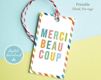 Merci beaucoup thank you tag, Instant Download, printable Thank you gift tags, merci beaucoup favor tag, French Teacher gift tags