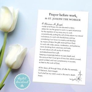 Prayer before work to St. Joseph the Worker Printable card, Instant Download, Catholic Prayer card, Prayer to St. Joseph