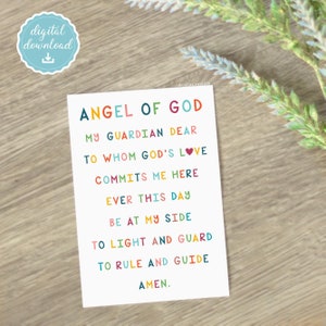 Printable Prayer card Angel of God, Instant Download, Prayer to Guardian Angel, Catholic prayer Guardian Angel Prayer